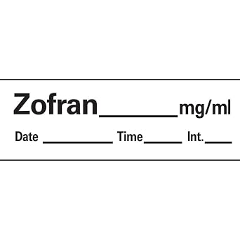 PDC Healthcare AN-58 "Zofran mg/mL" Removable Anesthesia Tape with Date, Time and Initial, 1" Core, 1/2" Width, 500" Length, White