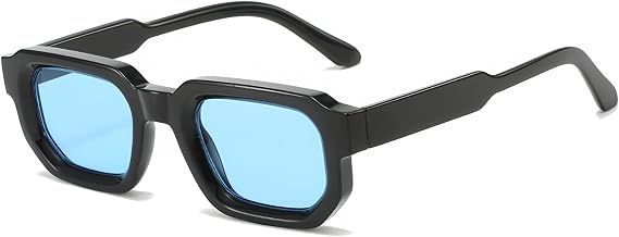 Vintage Rechteckige Sonnenbrille für Damen Herren Retro Sechseck Kleine dicke Rahmen Getönte Chunky Brille