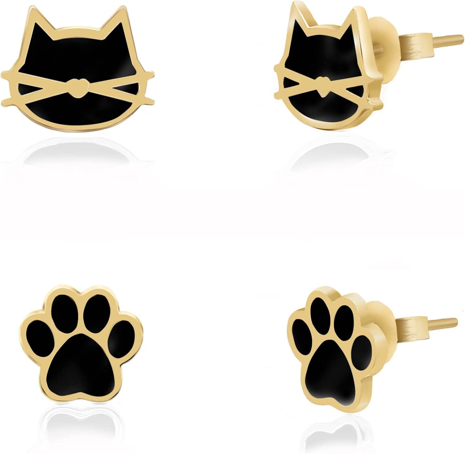 JIBSA Cute Cat Face Paw 2pair Stud Earring Set for Women Teens Girls Cat Lovers Jewelry