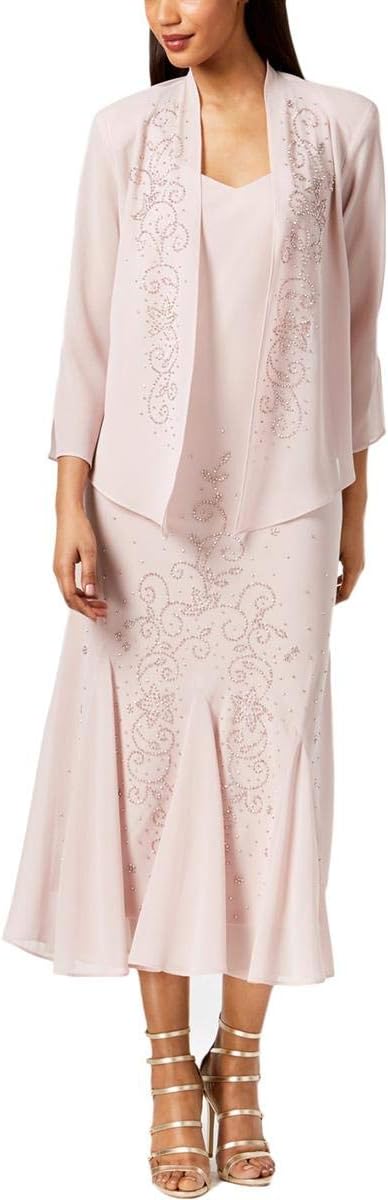R&M Richards Women's 2 PCE Chiffon Gown with Chunky Bead
