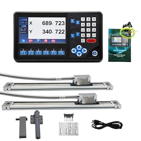 2Axis LCD DRO Multi-Function RPM Digital Readout Display, 8''x24''5um Magnetic Scales EIA-422 Output IP67 DIY OEM Encoder Sensor for Lathe Milling Bridgeport Knee Mill (220mmx620mm)
