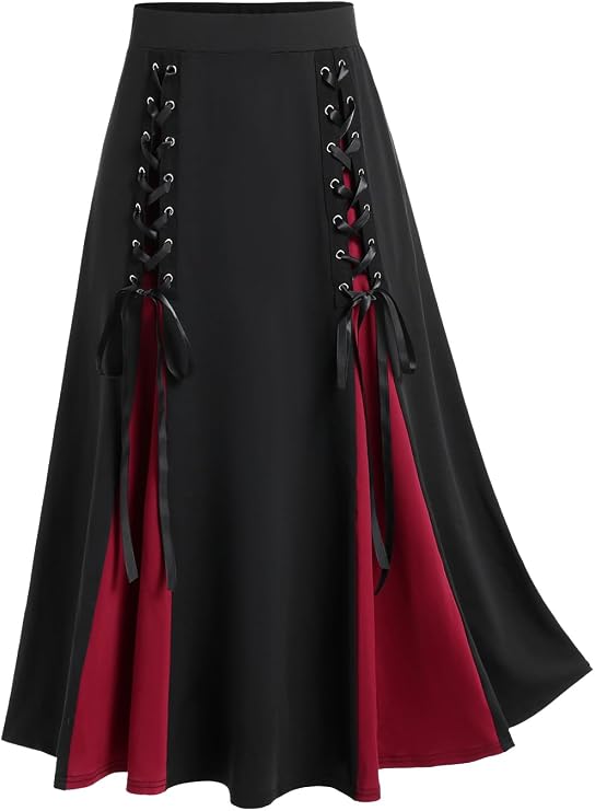 Rosegal Plus Size Gothic Lace Up Midi A Line High Waist Skirt