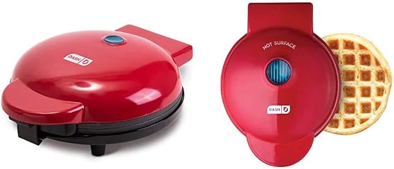 Dash DMG8100RD 8 Express Electric Round Griddle + Included Recipe Book, Red & DMW001RD Machine for Individual, Paninis, Hash Browns, other Mini waffle maker, 4 inch, Red