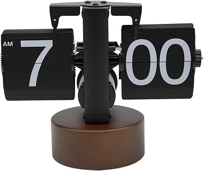 Walnut Wood Base Flip Down Clock,Retro Digital Flip Desk Clock,Mechanical Clock,Battery Operated Digital Display,Home and Office Decorations-BlackNo Battery Included