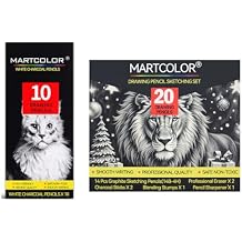 MARTCOLOR Professional White Charcoal Pencils Set, 10 Pieces Sketch Highlight Charcoal Pencils and Drawing Sketching Pencil Set, 20 Pieces, Graphite Pencils (14B-4H)