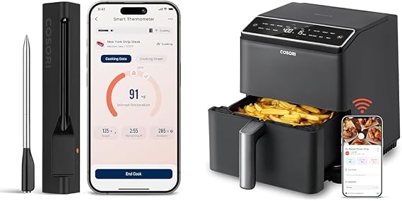 COSORI Wireless Meat Thermomete + 12-in-1 Dual Blaze Air Fryer