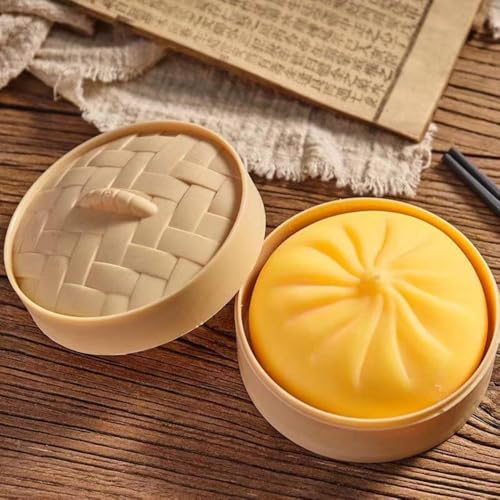 Giant Dumpling Squishy, Mystery Dumpling Squishy Large Toy, Giant Glitter Dumpling, Mega Rainbow Dumplings, Fidget Toy, Soft Squeeze Decompression Dough or Adults Yellow-4 Inchs-Small