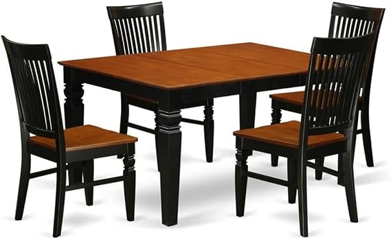 East West Furniture WEST5-BCH-W 5 Piece Dining Room Table Set Includes a Rectangle Kitchen Table with Butterfly Leaf and 4 Dining Chairs, 42x60 Inch, Black & Cherry