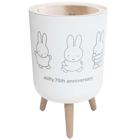Okato Miffy (70th Anniversary Limited Design) Trash Can, Small Items, Dust Bin, 1.6 gal (7 L), One Push Open, Bag Clasp Included, Width 8.7 x Depth 8.7 x Height 14.3 inches (22 x 22 x 36.3 cm)