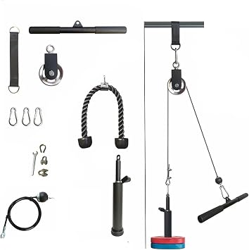Weight Cable Pulley System,LAT Pull Down Machine with Cable and Upgraded Loading Pin for Triceps, Back, Forearm, Shoulder, Bell Pieces Not Included