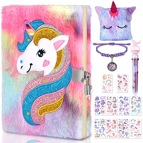 Unicorn Diary With Lock And Keys,5 packs Sequins Plush Unicorn Notebook For Girls Journal Diary For Girls Ages 8-12 Birthday Gifts Christmas Gifts
