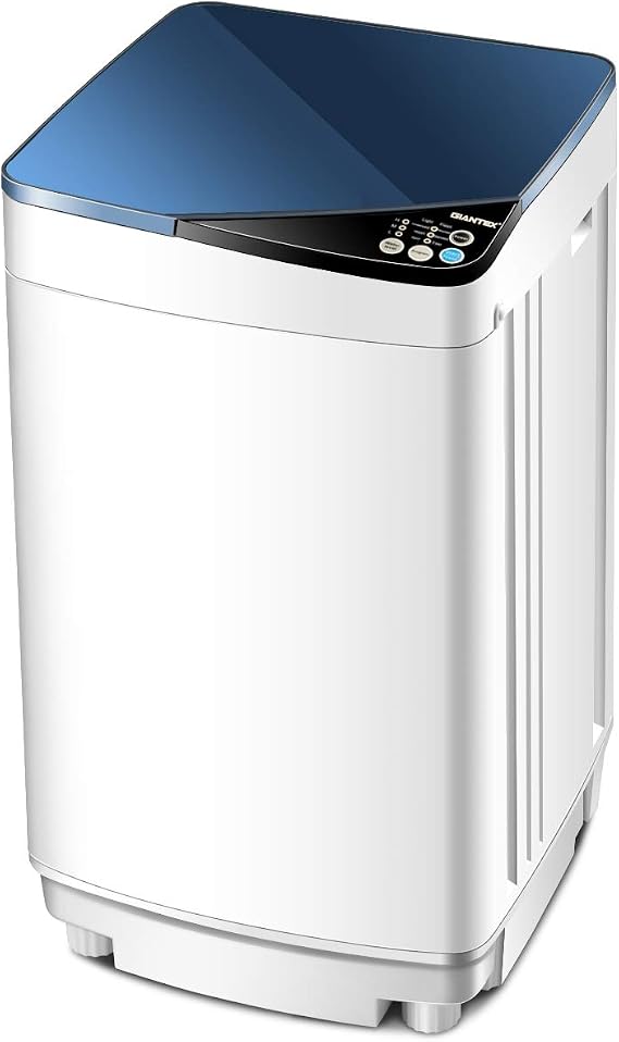 Giantex Full-Automatic Washing Machine Portable Washer and Spin Dryer 7.7 lbs Capacity Compact Laundry Washer with Built-in Barrel Light Drain Pump and Long Hose for Apartments Camping (White & Blue)