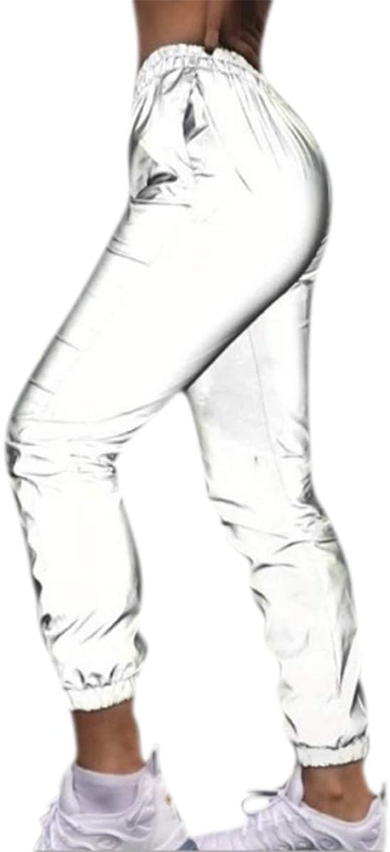 Women Reflective Pants Casual Dance Sport Track Trouser Sweatpants Jogger Pants Party Music Festival Rave Outfit