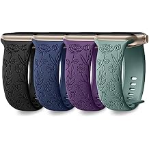 DaQin 4 Pack Floral Engraved Bands Compatible with Apple Watch Band for Women 40mm 41mm 42mm 44mm 45mm 46mm 38mm 49mm, Cute Silicone Flower Pattern Strap for iWatch Series 11 10 9 8 7 6 5 4 3 SE Ultra