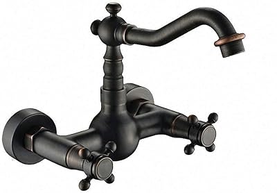 Blackend Wall Mount Basin Faucets Dual Handles Mixer Tap Hot Cold Water Mixer Tap for Kitchen 360 Rotation Kitchen Mixer