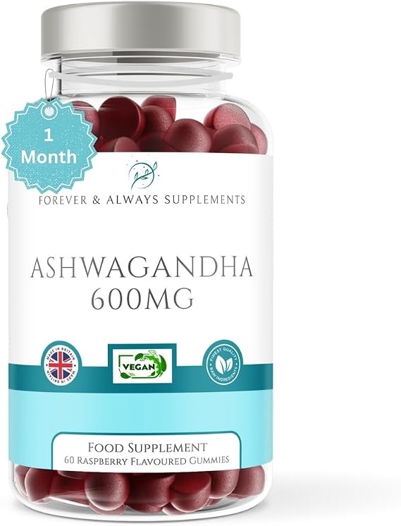 Ashwagandha Gummies High Strength 1200mg per serv with 5% Withanolides 60mg - Raspberry Flavoured Ashwagandha Root Extract Supplement for Men & Women - Mind, Sleep, Calm, Focus & Joint Support (60)
