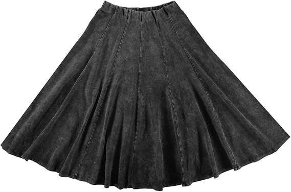 KIKI RIKI Stonewash Panel Midi Skirt with Elastic Waist for Womens/Teens 32 Inch Length