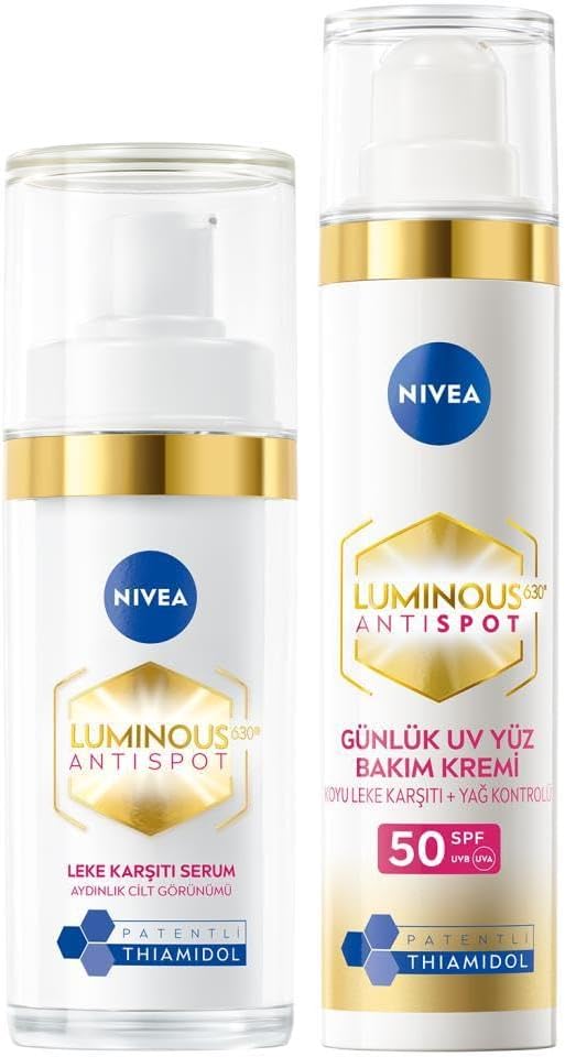 NIVEA Luminous630 Leke Karşıtı Cilt Serumu 50ml ve Aydınlatıcı Güneş Korumalı Gündüz Yüz Kremi 40ml,SPF50
