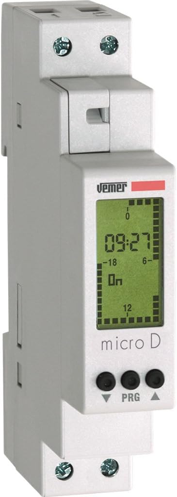 VEMER VE758100 Micro-D Digital Timer with Daily Programming Relay 16 A DIN Rail Mounting White