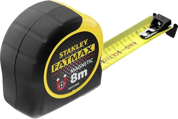 Stanley FatMax Bandmaß Blade Armor Magnethaken (8 m Länge Feststeller automatischer Rücklauf Gürtelclip) FMHT0-33868