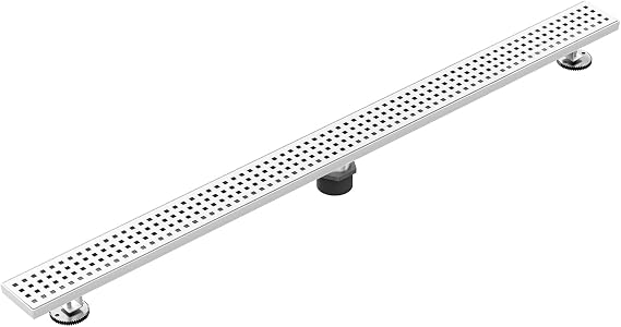 48-Inch Linear Shower Drain with Quadrato Pattern Grate Brushed 304 Stainless Steel Rectangle Shower Floor Drain with CUPC Certified for Bathroom Kitchen Pool Floor Drain Strainer
