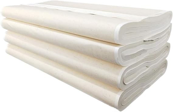 Namzi Chinese Japanese Calligraphy Xuan Paper, Rice Paper Calligraphy Paper for Calligraphy Brush Ink Writing, Painting Without Grids 100 Sheets/Bag,13.6 * 27.1in, Ripe Xuan