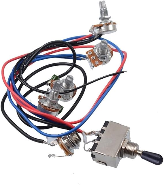 Prewired Guitar Wiring Harness for LP, Epiphone-Style Electric Guitars — 2 Volume + 2 Tone 500K Pots, 3-Way Switch, Input Jack, Metal-Plastic