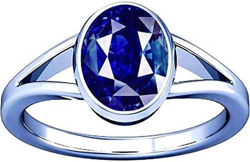 Ramneek Jewels Divya Shakti 7.25-7.50 Carat Blue Sapphire Neelam Energized Gemstone Silver Ring For Men And Women