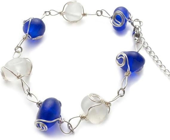 Sea Glass Wirework S925 Silver Bracelet Beach Birthday Present, Surfer Jewelry, Mermaid Gift Unique Jewelry Best Gift for Her Seaglass Bracelet Ocean Jewelry