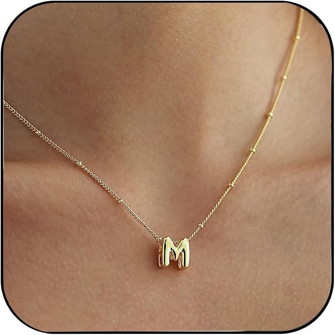 Bubble Letter Necklace Gold, Dainty Initial Necklaces for Women 14K Gold Plated Small A to Z Name Necklace Personalized Simple Initial Pendant Cute Choker Necklaces for Women Trendy Jewelry