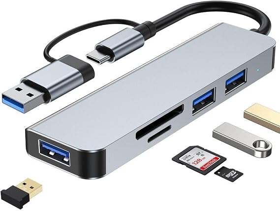 5-in-1 USB Hub with SD Card Reader, USB 3.0 Adapter for Laptop PC MacBook