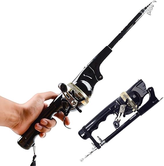 Mini Fishing Rod and Pocket Fishing Rod & Reel Combo | Collapsible Telescopic Ultra-Compact Foldable Design, 6x5.5x1.62 Inch Portable Outdoor Gear for Travel, Hiking, Backpacking
