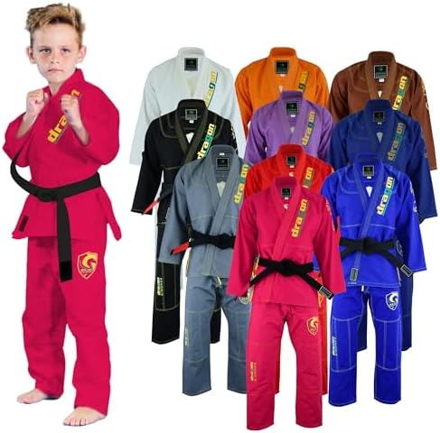 Dragon Brazilian Jiu Jitsu Gi for Kids Ultra-Light, Preshrunk Youth Grappling Uniform with Free Belt & Bag