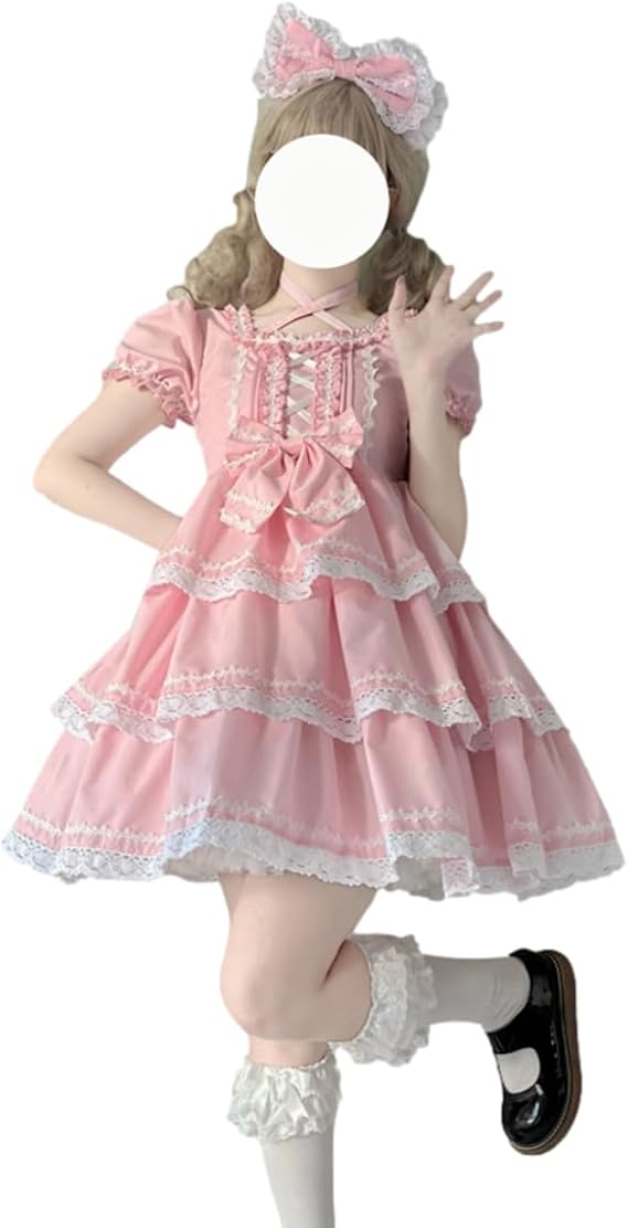 Sweet Lolita Dress Kawaii Lace Tiered Ruffle Princess Cosplay