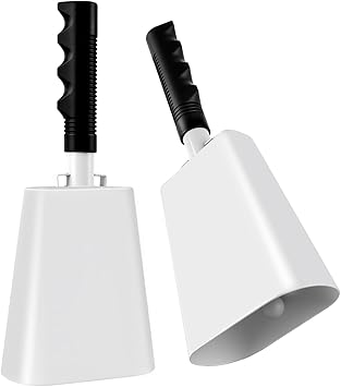 10 Inch Cow Bell with Handle, 2 Pack Cheering Cowbells for Sporting Events, Loud Noise Makers for Football Games, Party, School, Farm, Percussion Musical Instruments