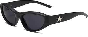 Cyxus Y2k Star Black Sun Glasses for Women, Wrap Around UV Sunglasses Women Men Swift Oval Fashion Sport Shades Trendy Sun Glasses 1084