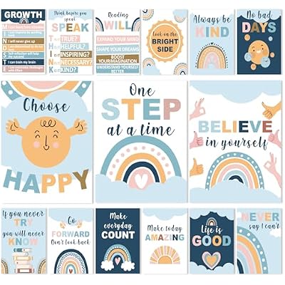 EggSun 15pcs Motivational Posters for Growth Mindset Classroom Decorations with Inspirational Quotes, Inspirational Teaching Zone Chart Wall Art for School Homeschool Bulletin Board Decor 8.3x10.6 Boho