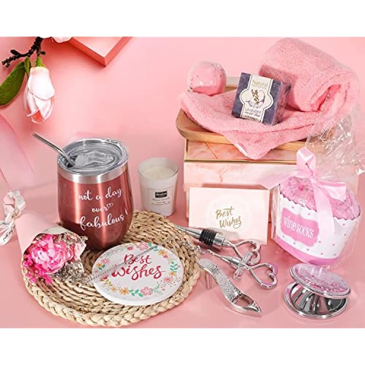 Birthday Gifts for Women Unique,Relaxing Spa Gifts for Mom Sister Female Girlfriend Wife,Wine Insulated Tumbler Rose Gold for Party Home Bath,Thank you,Anniversary
