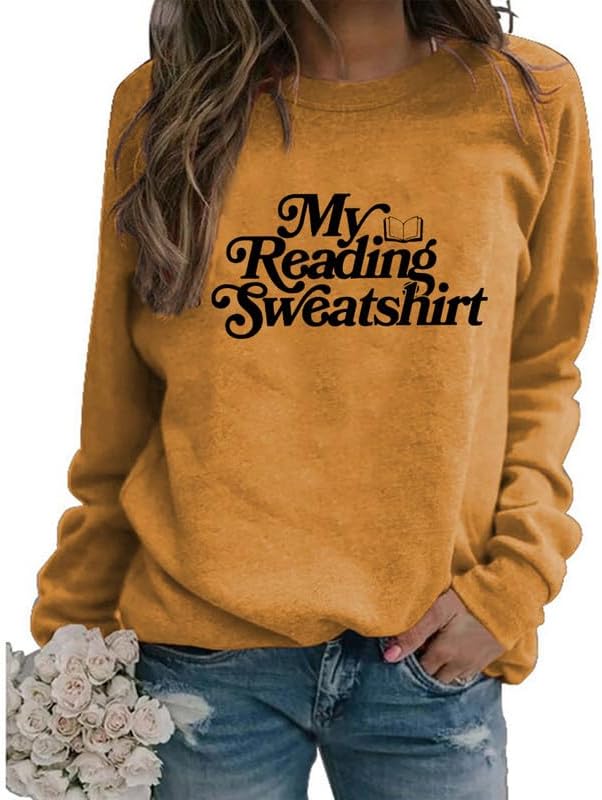 My Reading Sweatshirt Gift for Book Lover Womens Funny Letter Print Crewneck Graphic Pullover Tops Librarian Shirt