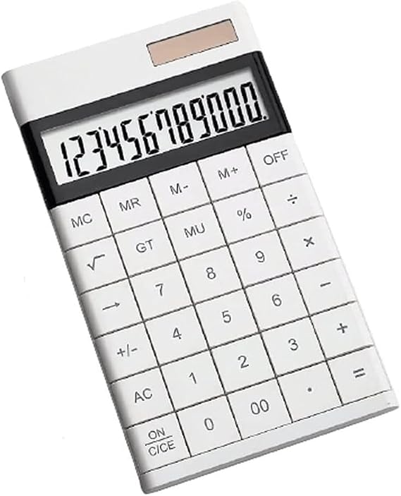 Valkyrie 12 Digit Solar Powered Desktop Calculator Slim Design White