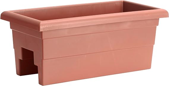 Root & Vessel Countryside Railing Planter Box, 24 Inch, Terra | Deck rail planters install tool-free on flat railings 3.5 or 5.5 inches wide; durable, weather-resistant plastic; Made in USA