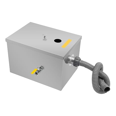 Commercial Grease Interceptor, Stainless Steel 18-20L Grease Trap Interceptor Under Sink Grease Trap Removable Baffles for Restaurant Kitchen Commercial Grade Waste Oil Wastewater Separator