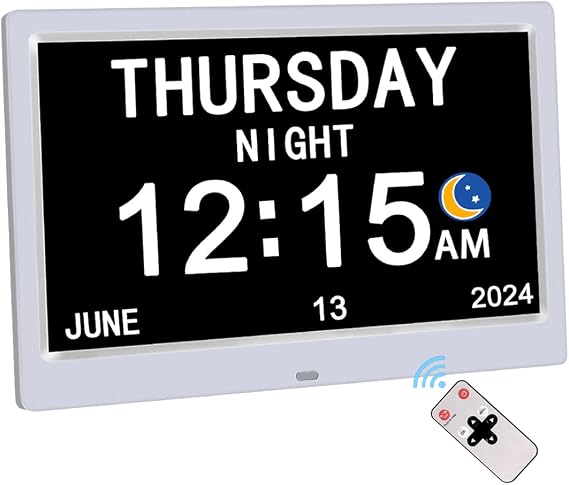 AINFTIME DST Digital Clock with Date and Day of Week for Elderly-12 Alarms Medication Reminder Dementia Alzheimers Clock Calendar with Extra Large Display (10.1 inch White)