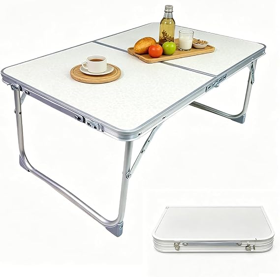 Folding Camping Table, 62x42x27.5cm Aluminium Picnic Table with Handle, Low Camping Tables, Small Lightweight Foldable Tables for Outdoor, Indoor, Picnic, Beach, Garden, BBQ