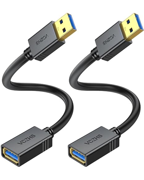 VCZHS Tech USB Extension Cable 1ft 2 Pack, Short USB Extender USB 3.0 Extension Cable for Webcam, Flash Drive, Hard Drive
