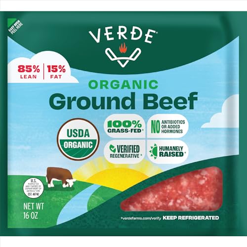 Verde Farms, Ground Beef 85% Lean15% Fat, Organic, Grass-Fed, 1 lb