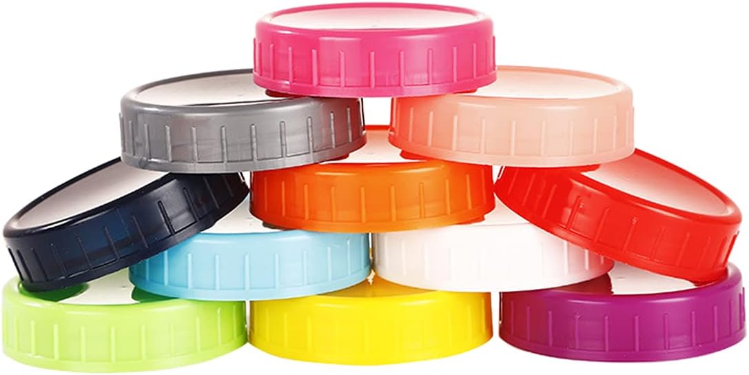 12 Pcs Food-Grade Colored Plastic Mason Jar Lids Storage Caps with Silicone Sealing Ring for for Mason Canning Jars-Regular Mouth-Fits 2.75 in 70 mm Outer Diameter Mouth Jars