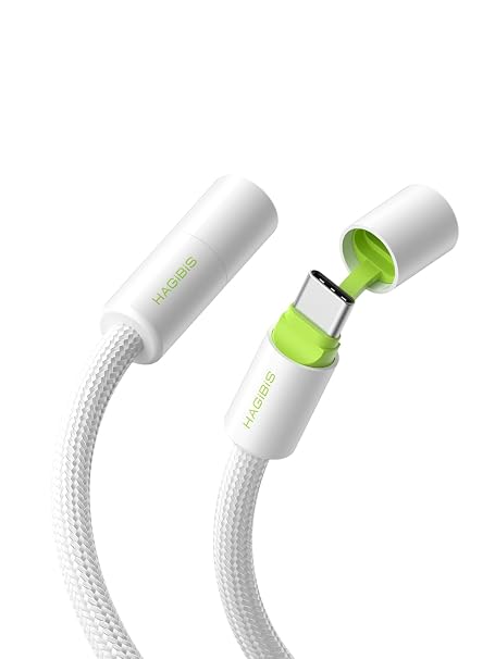 Hagibis USB C Cable with Protective Cap, 240W Fast Charging Cable with 480Mbps Data Transfer, Type C PD 3.1 Fast Charger for iPhone 15 16 Pro Max, iPad, MacBook Pro Air (White Green, 0.8ft)