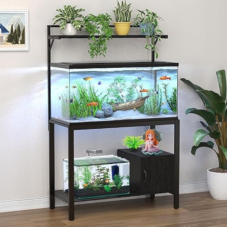 GDLF 40-50 Gallon Fish Tank Stand with Plant Shelf Metal Aquarium Stand with Cubby Storage 36.6 x 18.5 Tabletop fits Aquarium,Turtle Tank,or Reptile Terrariums