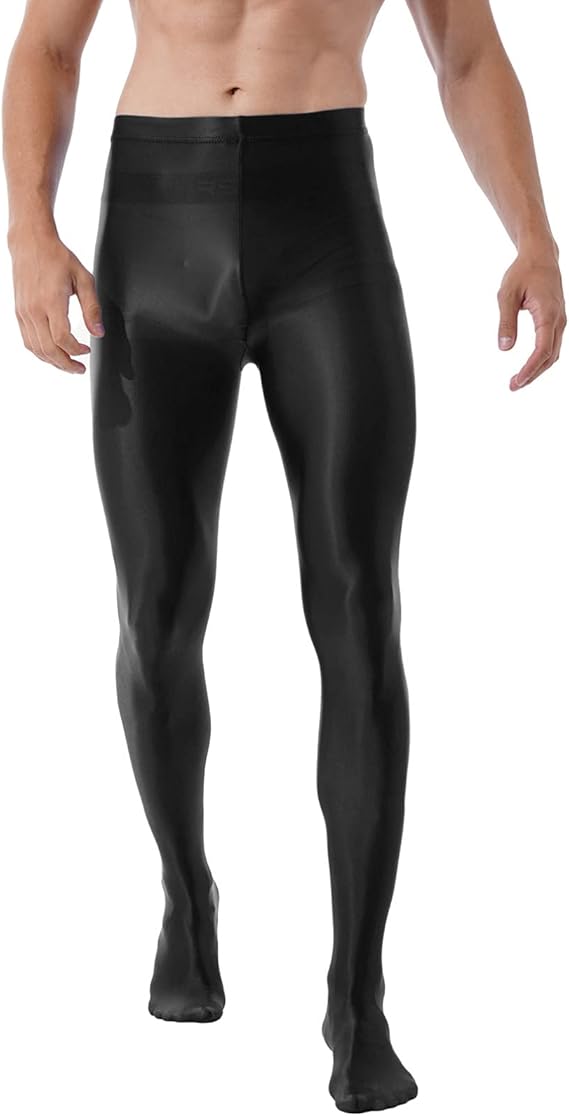 Mens Seamless Glossy Dance Tights Footed Pantyhose Oil Shiny Nylon Stockings Leggings